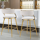 HAOYYE Set of 2 Thick Corduroy Bar Stools with Gold-Plated Iron Feet, Comfortable Upholstered Kitchen Counter Stools, Modern Beige Swivel Chairs for Home Bar and Dining Area, Durable and Stylish Seating Solution